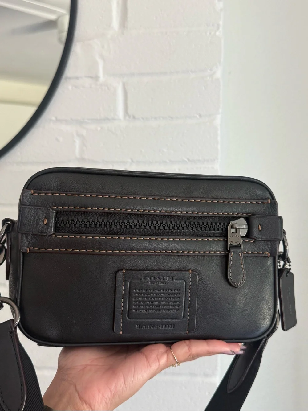 Coach Academy Crossbody Black Leather Camera Bag | men, women, unisex